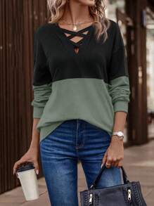 SHEIN LUNE Hai âm Crisscross Thả vai Áo nỉ - Nhiều màu - Xem 1