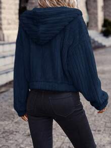 SHEIN Frenchy Cazadora de mujeres con capucha con doble bolsillos - Azul - Ver 2