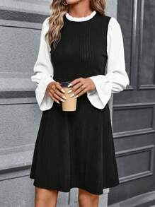 SHEIN Clasi 雙色喇叭袖褶邊領洋裝不附腰帶 - 彩色 - 查看 6