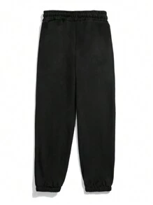 ROMWE MEN Street Life 男士字母圖案腰部抽繩衛褲 - 黑色 - 查看 2