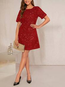 SHEIN Clasi Sequin Decor Tunic Dress