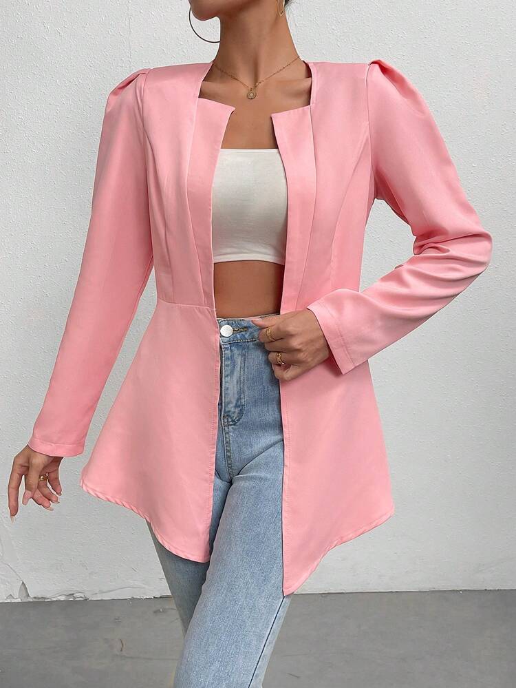 Solid Puff Sleeve Open Front Coat Fall Cloth For Women