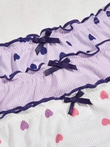 PetitDoll Women's Heart Print Triangle Underwear (3pcs/set) - Multicolor - View 3