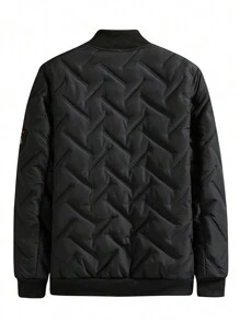 Manfinity Homme Abrigo acolchado bomberoperforado holgado para hombre con cierre de cremallera, abrigo de invierno acolchado casual negro para salir, regalo para amigos, esposo, novio