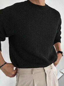 DAZY Men Solid Round Neck Fall  Sweater - Black - View 4