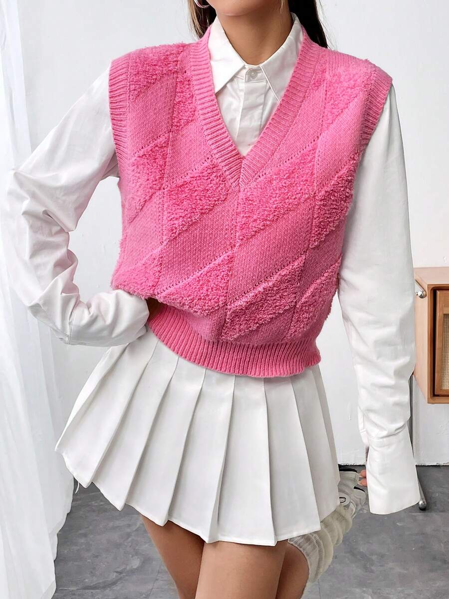 SHEIN Qutie Chaleco Suéter Casual Para Mujer - Rosa - Ver 1