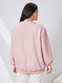 SHEIN Essnce Hơn Thư được vá Thả vai Áo nỉ - Hồng - Xem 2