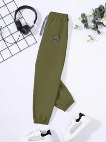 SHEIN 3件套男童纯色慢跑裤 - 軍綠色 - 查看 6