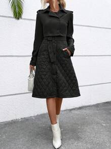 SHEIN Essnce 1pc Double Breasted Crop Trench Coat - Black - View 7