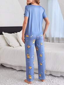 Women's Cartoon Dog Print Pajama Set