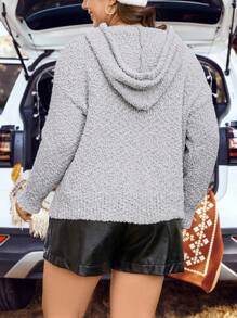 Calvaya Plus Drop Shoulder Drawstring Hooded Sweater