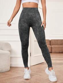 Yoga Trendy 女士綁染運動緊身褲 - 黑色 - 查看 2