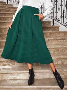 SHEIN Clasi Solid High Waist Skirt Without Belt - Green - View 4