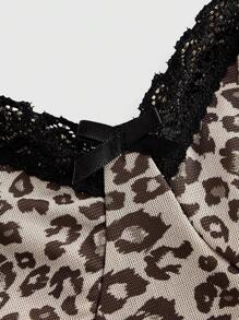 ROMWE Grunge Punk Gyaru 豹纹对比蕾丝吊带背心，学校