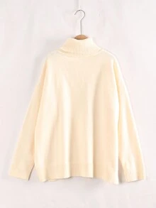 Women's High Neck Drop Shoulder Sweater - Apricot - View 2