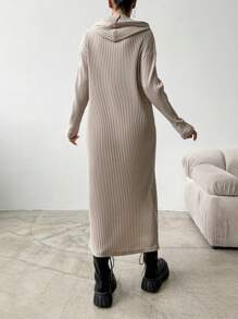 RueChic Solid Ribbed Knit Drop Shoulder Hooded Dress