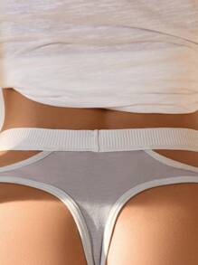 SHEIN Women Casual Comfy Polyester Thong With Contrast Binding And Cut Out Details