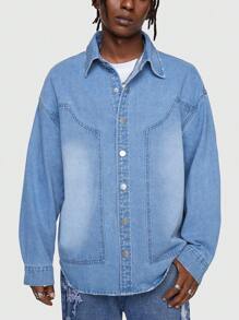 ROMWE MEN Street Life Men'S Drop Shoulder Denim Jacket - Blue - View 4