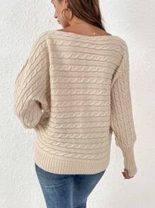 SHEIN Frenchy Pullover mit U-Boot Ausschnitt, Fledermausärmeln, Zopfstrick
