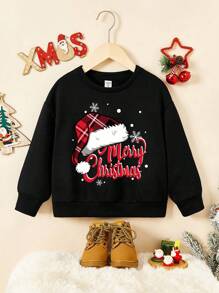 Chàng trai trẻ In Giáng sinh Thả vai Áo nỉ - màu đen - Xem 1