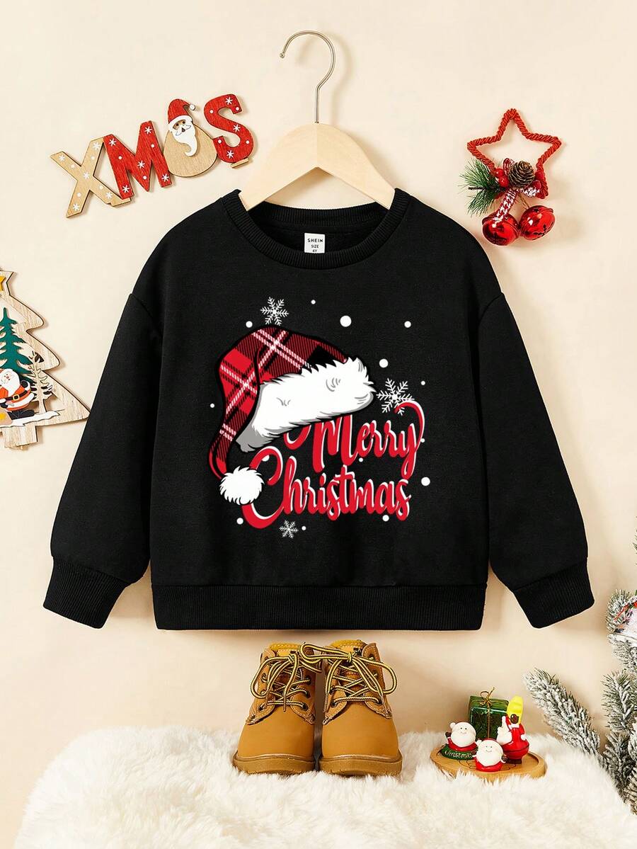Chàng trai trẻ In Giáng sinh Thả vai Áo nỉ - màu đen - Xem 1