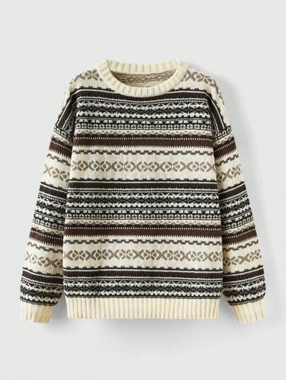 Kawaii Jersey de hombros caídos con estampado geométrico, blusas de manga larga