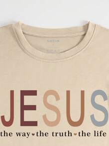 SHEIN Women's Letter Printed T-Shirt JESUS The Way Love The Truth Love The Life Graphic Tees Women Tops - Beige - View 3