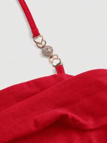 SHEIN MOD 前扭結後背繫帶掛脖上衣 - 酒紅色 - 查看 3