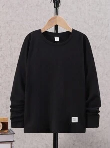 SHEIN 男童休闲纯色圆领长袖T恤 - 薄荷綠 - 查看 6