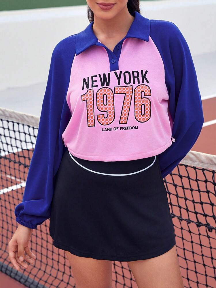 Letter Graphic Raglan Sleeve Crop Sweatshirt