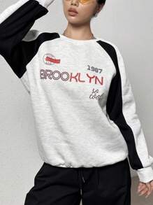 SHEIN Unity Sudadera con estampado de letra de manga raglán - Multicolor - Ver 4