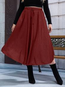 SHEIN Clasi Chấm bi In Mặt trước Buộc Váy - Đỏ - Xem 4