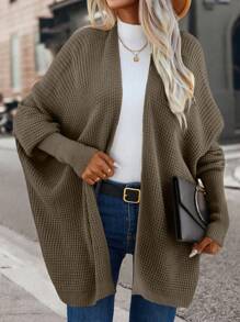 SHEIN Essnce Cárdigan informal de diseño con mangas tipo murciélago - Marrón Mocha - Ver 1