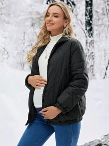 SHEIN Áo khoác chần bông đường may cho bà bầu, dành cho mùa đông - màu đen - Xem 10