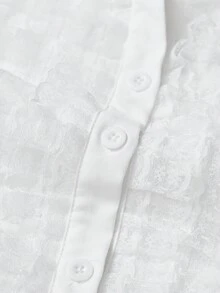 SHEIN MOD 蕾絲邊燈籠袖襯衫不附帶水鑽 - 白色 - 查看 7