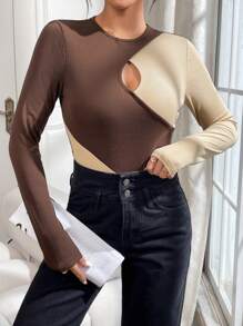 SHEIN Essnce 女士色塊圓領空心連體衣 - 彩色 - 查看 6
