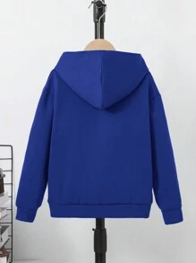 SHEIN 青少年男孩标语骷髅印花落肩保暖内衬卫衣 - 寶藍色 - 查看 2