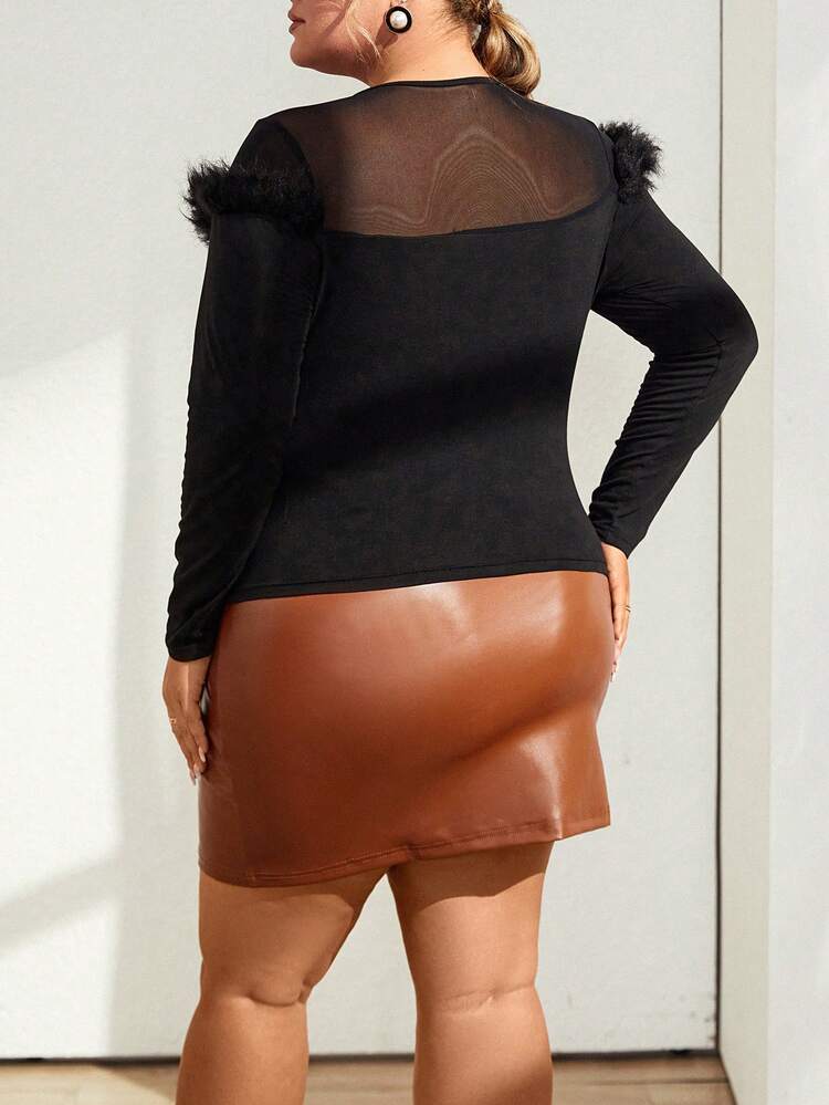 Women's Plus Size Contrast Mesh & T-Shirt