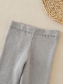 SHEIN Ribbed Pleated Hem Pants - Grey - View 5