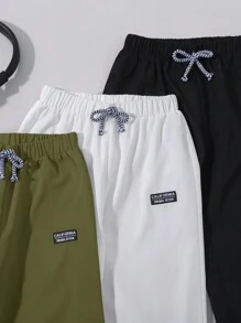 SHEIN 3件套男童纯色慢跑裤 - 軍綠色 - 查看 4