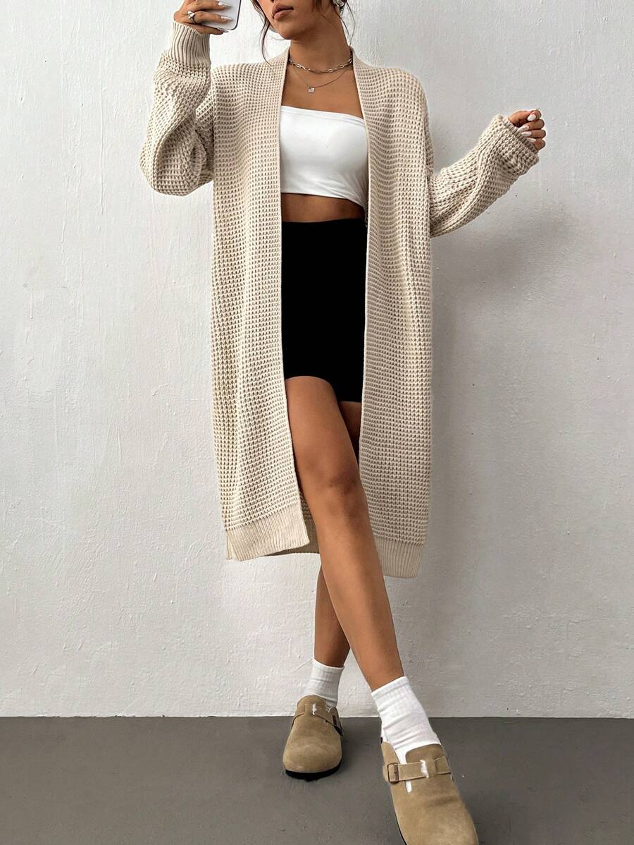 SHEIN Unity Áo khoác cardigan thả vai trơn - Màu be - Xem 1