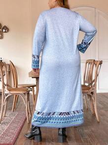 EMERY ROSE Plus Geo Print Tee Dress - Baby Blue - View 2