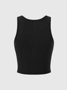 SHEIN Unity 女式简约印花无袖背心，休闲日常穿着 - 黑色 - 查看 2