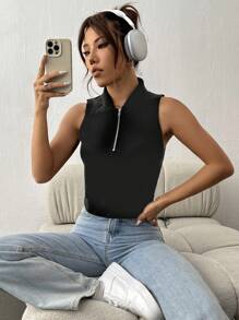 Flirla Canotta con mezza zip in maglia a coste - nero - Visualizzare 6