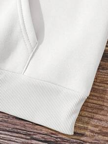 SHEIN EZwear 大碼連帽衛衣帶標語印花和抽繩 - 白色 - 查看 7