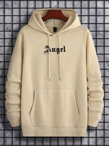 Manfinity EMRG Nam In chữ cái và cánh áo có mũ Tay áo dài Áo nỉ - Màu Khaki - Xem 4