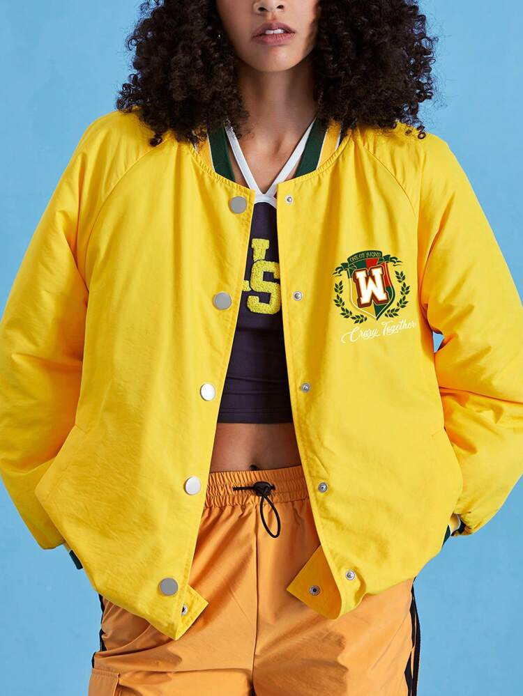 Letter Graphic Button Front Padded Coat