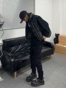 Manfinity EMRG 男士純色牛仔褲 - 黑色 - 查看 5