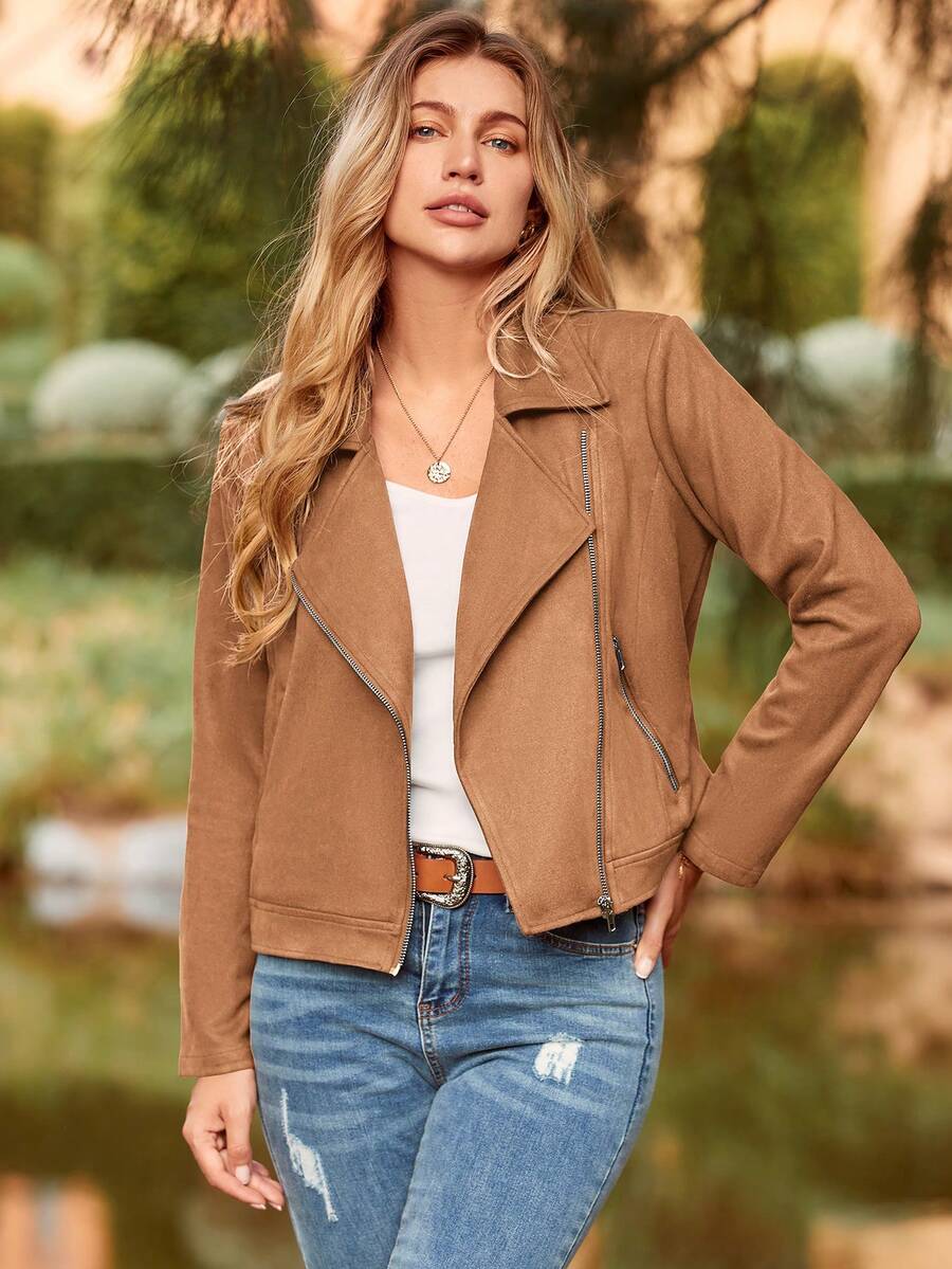 BTFBM 立領側口袋拉鍊夾克外套 - 駝色 - 查看 1