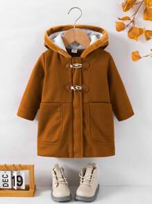 Baby Girl Dual Pocket Duffle Hooded Overcoat Without Sweater